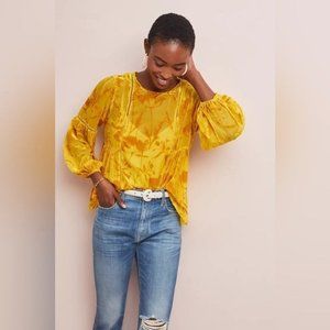Anthropologie Floral Mustard Yellow Blouse